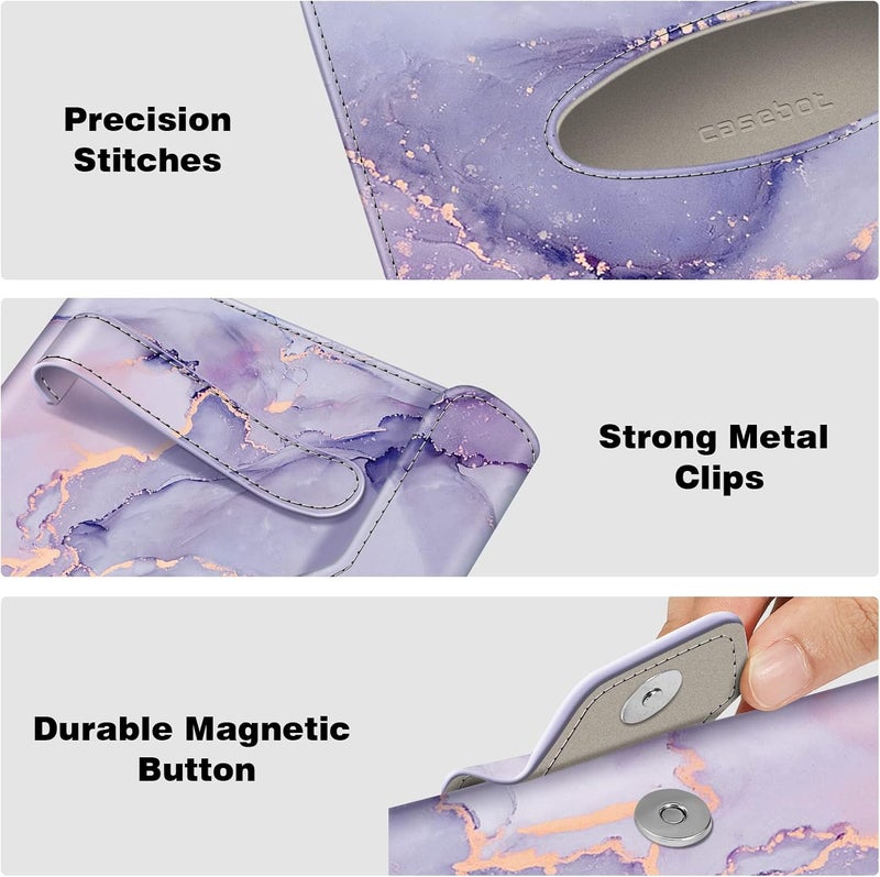 CaseBot Car Visor Tissue Holder - Lilac Marble PU Leather Napkin and Mask Holder for Cars, SUVs, and Trucks - Image 4
