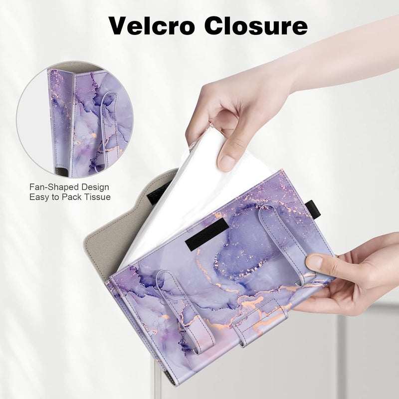 CaseBot Car Visor Tissue Holder - Lilac Marble PU Leather Napkin and Mask Holder for Cars, SUVs, and Trucks - Image 3