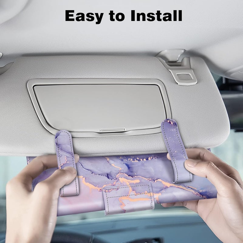 CaseBot Car Visor Tissue Holder - Lilac Marble PU Leather Napkin and Mask Holder for Cars, SUVs, and Trucks - Image 5