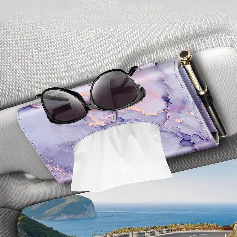 CaseBot Car Visor Tissue Holder - Lilac Marble PU Leather Napkin and Mask Holder for Cars, SUVs, and Trucks - Image 1