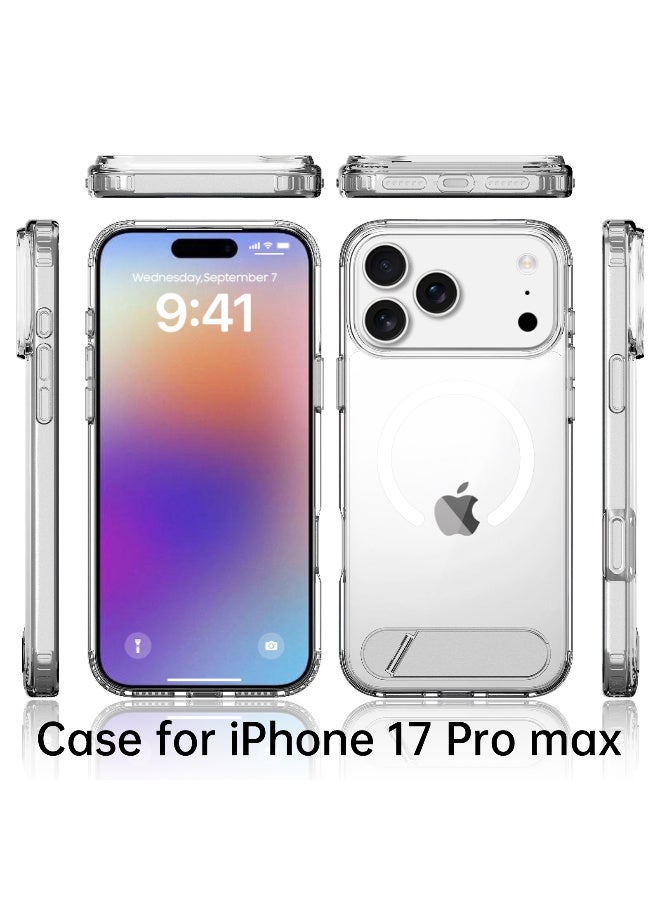 TIKNIA Magnetic for iPhone 17 Pro Max Case, with [3 Stand Ways] [Military Grade Drop Protection] with Invisible Stand Shockproof Slim Case for iPhone 17 Pro Max 6.9", Clear - Image 1