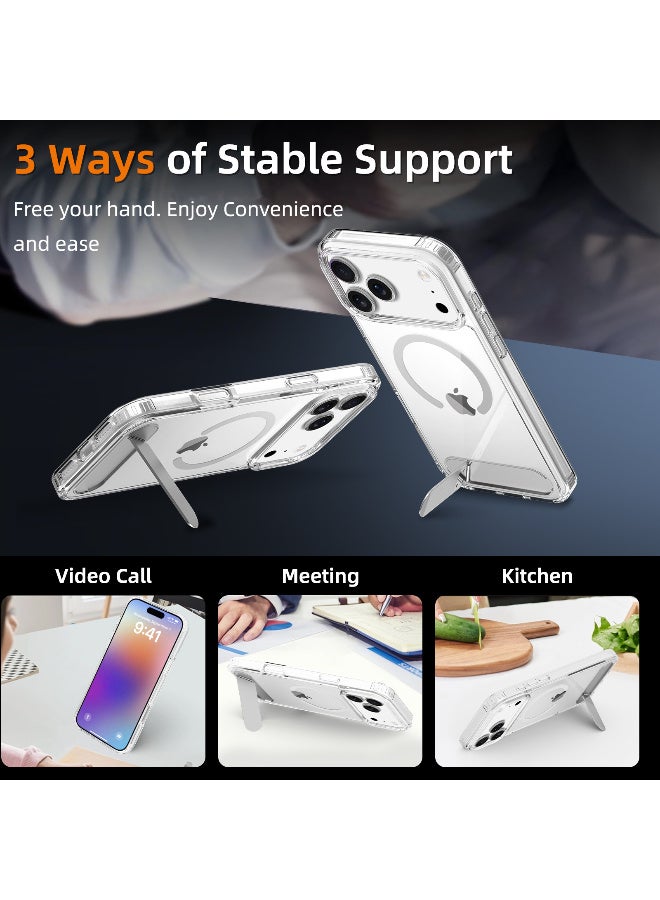 TIKNIA Magnetic for iPhone 17 Pro Max Case, with [3 Stand Ways] [Military Grade Drop Protection] with Invisible Stand Shockproof Slim Case for iPhone 17 Pro Max 6.9", Clear - Image 3