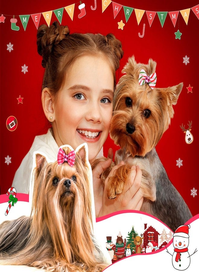 تونديامو مجموعة تونديمو من 100 قطعة من ربطات شعر الكلاب الوردية لعيد الميلاد مع أربطة مطاطية، مزينة بأحجار الراين الحمراء والبنفسجية، لتزيين شعر الجراء، على شكل عقدة علوية، مزينة بزينة شجرة الحلوى، وزينة سانتا ورنة، وإكسسوارات شعر للحيوانات الأليفة للفتيات الصغيرات. - Image 3