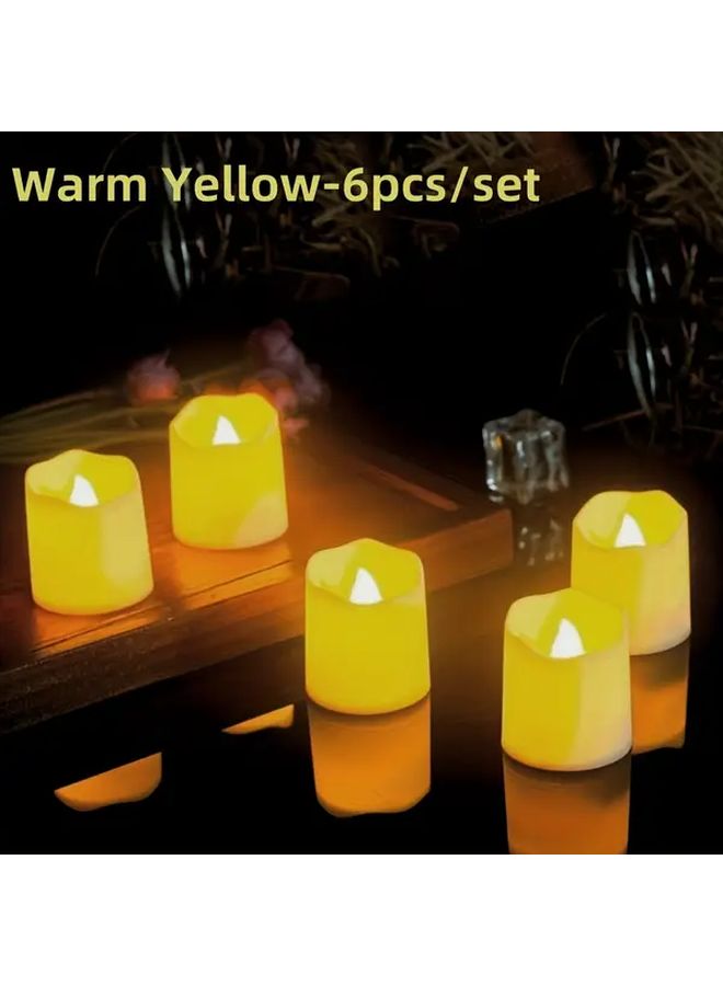 6 قطع شموع LED صفراء دافئة بدون لهب زينة عيد الميلاد لحفلة العطلات - Image 1