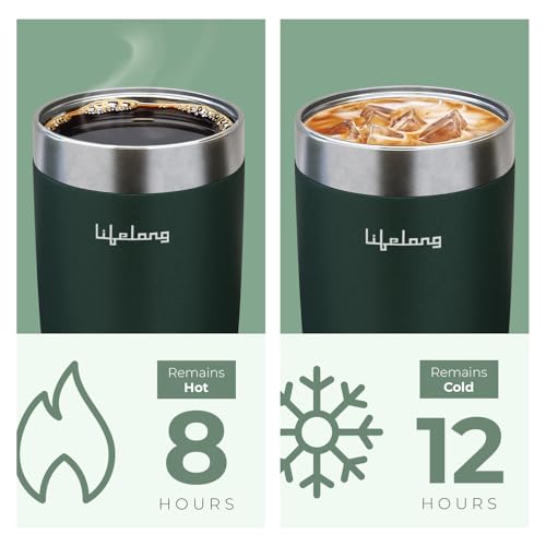 Lifelong Double-Walled Vacuum Insulated Coffee Mug 600ml| Keeps Drinks Hot for 8 Hours & Cold for 12 Hours | Durable Stainless Steel with Comfort-Grip (Green) - Image 3