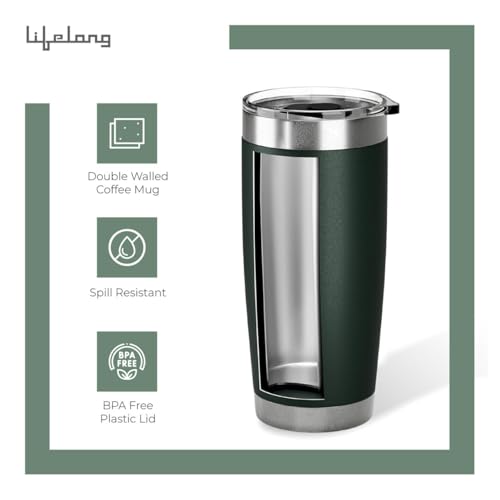 Lifelong Double-Walled Vacuum Insulated Coffee Mug 600ml| Keeps Drinks Hot for 8 Hours & Cold for 12 Hours | Durable Stainless Steel with Comfort-Grip (Green) - Image 2