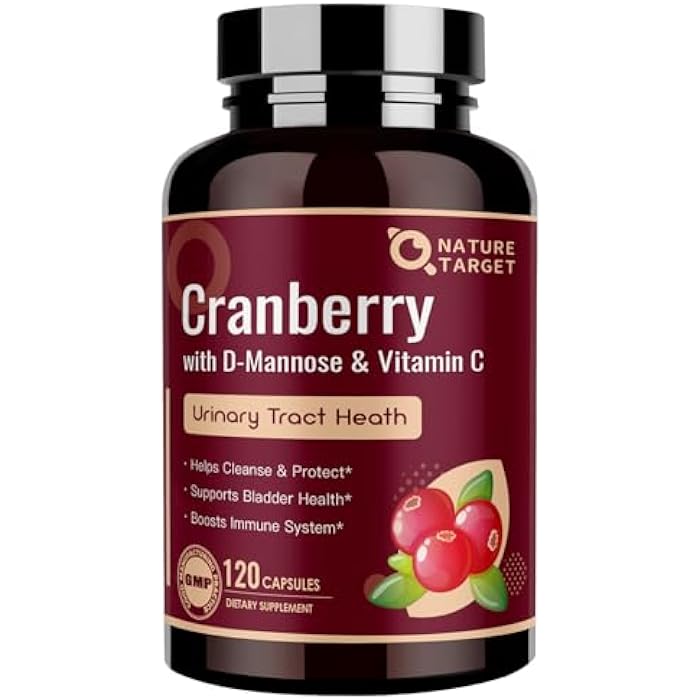 Nature Target Cranberry Pills with D-Mannose for Women - Super Strength Cranberry Supplement with Vitamin C, Supports Urinary Tract Health, Bladder Control, 120 Veggie Capsules - Image 1