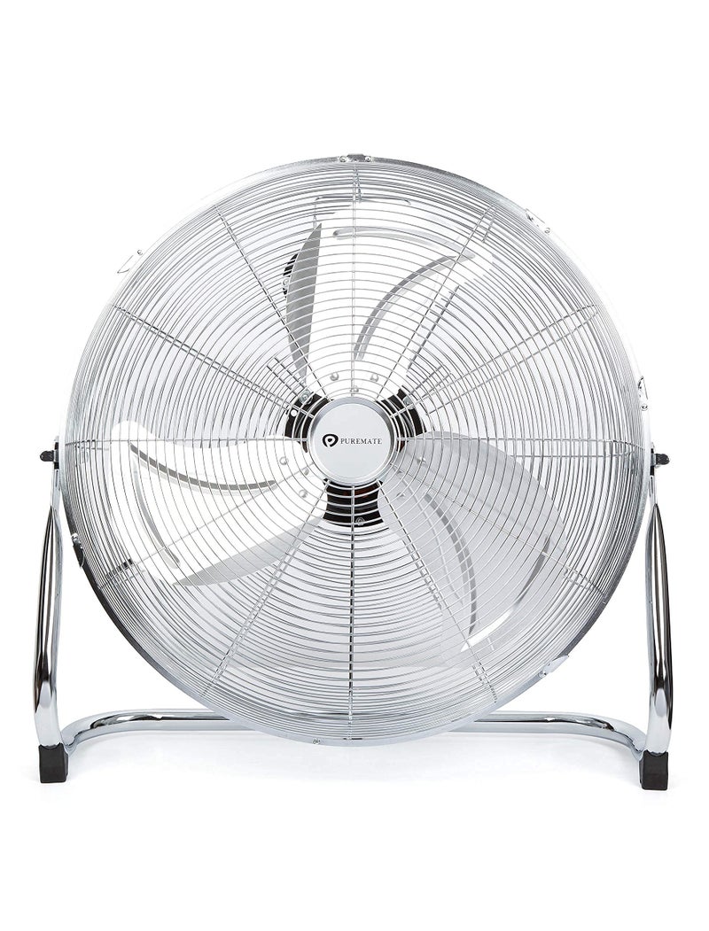 PureMate 20 Chrome Gym Floor Fan with 3 Speeds and Adjustable Fan Head Portable Floor Standing Fan with Powerful Circulation for home Garage Shop and Office