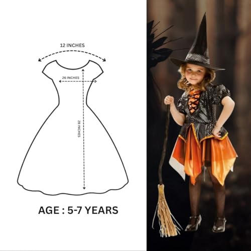 Wanna Party Witch Costume for Girls-Witch Dress Black and Orange with Hat - Size M - Age 5 to 7 Years for Halloween Costume for Girls - Image 2