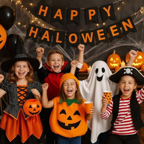 Wanna Party Witch Costume for Girls-Witch Dress Black and Orange with Hat - Size M - Age 5 to 7 Years for Halloween Costume for Girls - Image 4