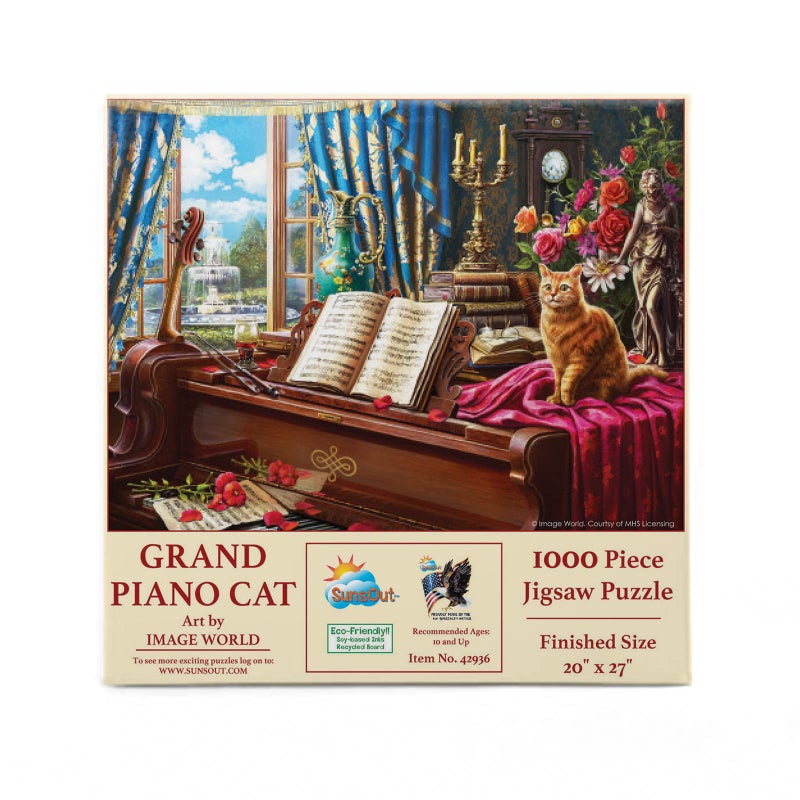 SUNSOUT INC Grand Piano Cat 1000 pc Jigsaw Puzzle by Artist Image World Finished Size 20 x 27 MPN 42936 - Image 4