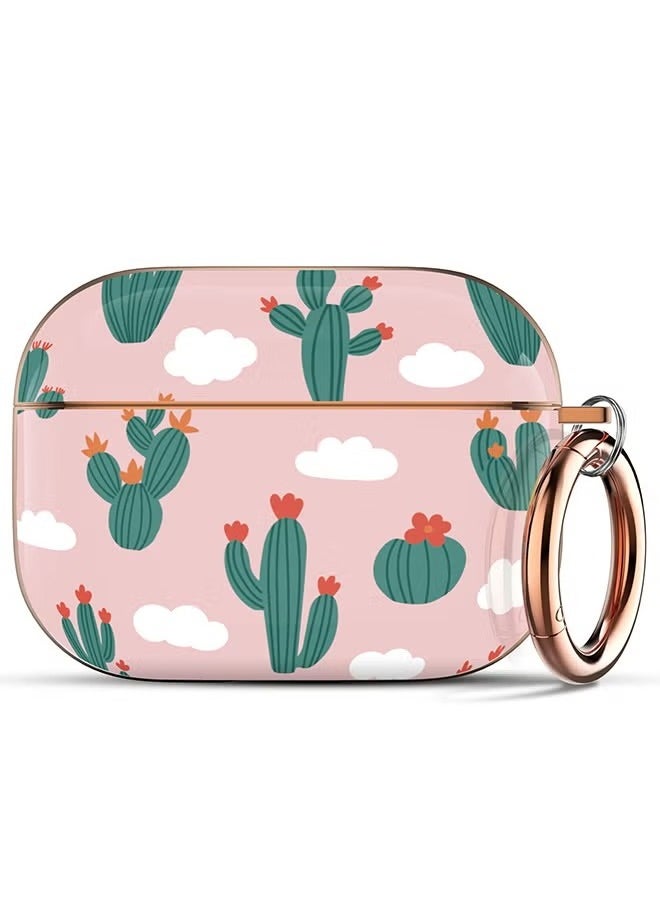 Ozone Case for Airpods Pro 2nd Generation, Stylish Premium Flower Skin Hard PC Shockproof Protective Cover with Keychain Hook -Pink 