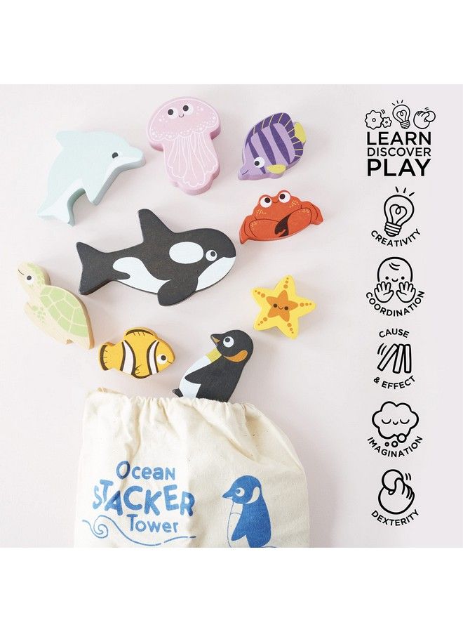 Le Toy Van Wooden Toys Petilou Baby & Toddler Ocean Animal Building Blocks Stacker & Bag Educational Balancing Activity Toy Wooden Blocks Aquatic Animal Toys Kids Toys Age 18 Months+ - Image 4
