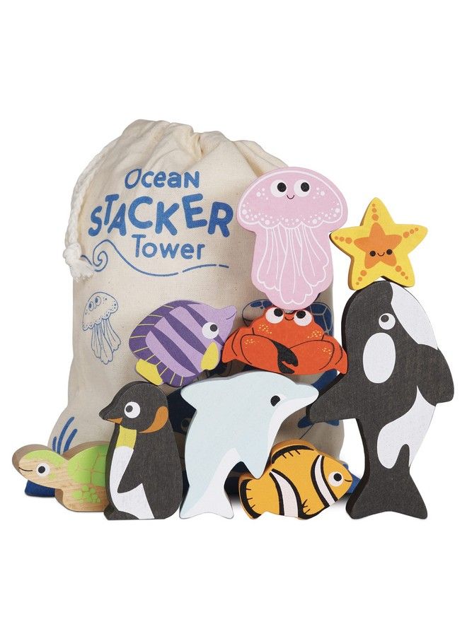 Le Toy Van Wooden Toys Petilou Baby & Toddler Ocean Animal Building Blocks Stacker & Bag Educational Balancing Activity Toy Wooden Blocks Aquatic Animal Toys Kids Toys Age 18 Months+ - Image 2