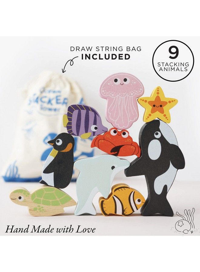 Le Toy Van Wooden Toys Petilou Baby & Toddler Ocean Animal Building Blocks Stacker & Bag Educational Balancing Activity Toy Wooden Blocks Aquatic Animal Toys Kids Toys Age 18 Months+ - Image 3