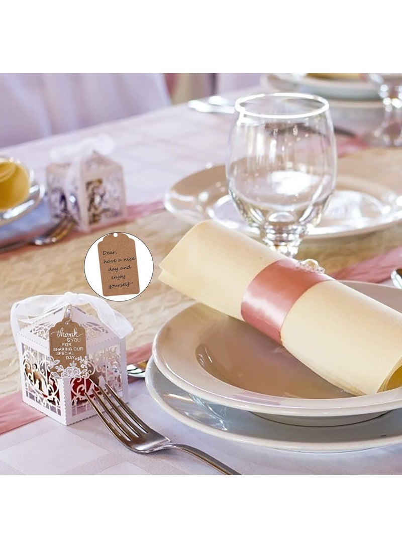 Zikra 100 Pcs Kraft Gift Paper Tags, White Lace Print Hang Tag with 40 Meters Hemp Rope, Thank You for Sharing Our Special Day" Rectangle Brown Tags, Suitable for Gifts Wrapping, Craft Project - Image 3