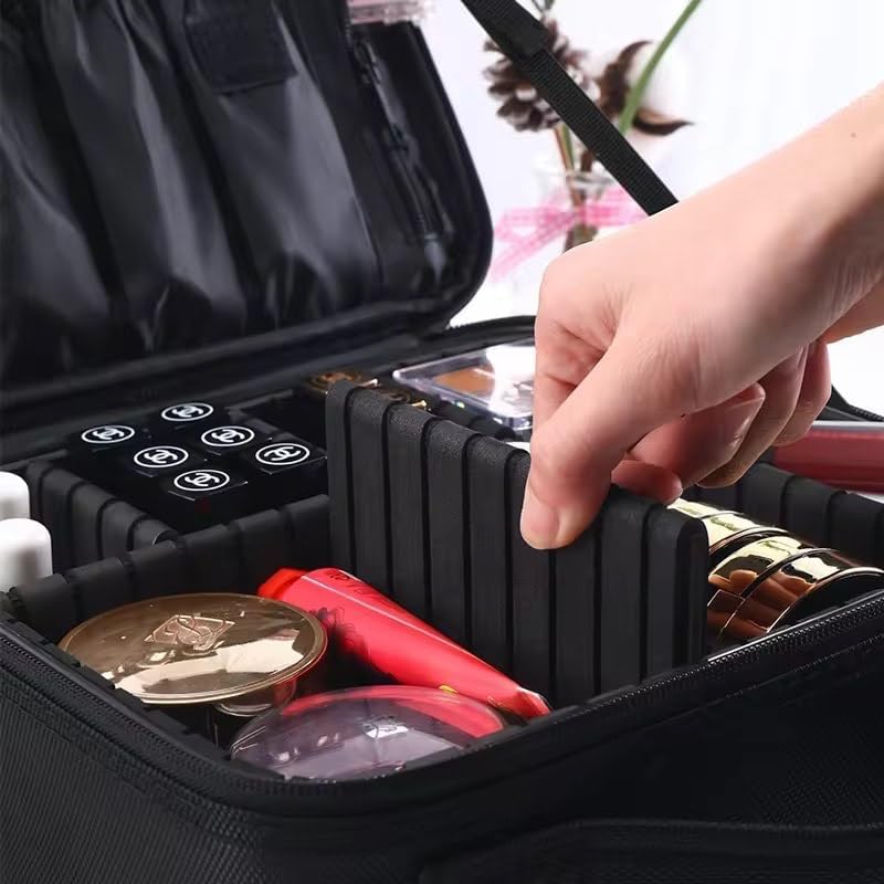 SHAMAX® Professional Makeup Organizer Bag for Home & Travel, Vanity Bag with Dividers Brushes Toiletries Cosmetic Storage 26x23x9 cm Vanity Box Customizable - DIY, Makeup Artist/Salons/Nail Artists - Image 4