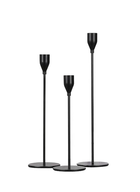 Matte Black Candle Holders Set of 3 for Taper Candles, Decorative Candlestick Holder for Wedding, Dinning, Party, Fits 3/4 inch Thick Candle&Led Candles (Metal Candle Stand)