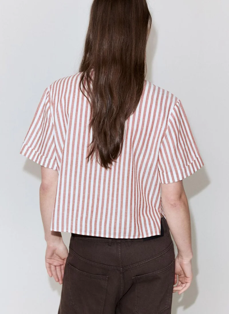 Mango Striped Cotton Linen Shirt