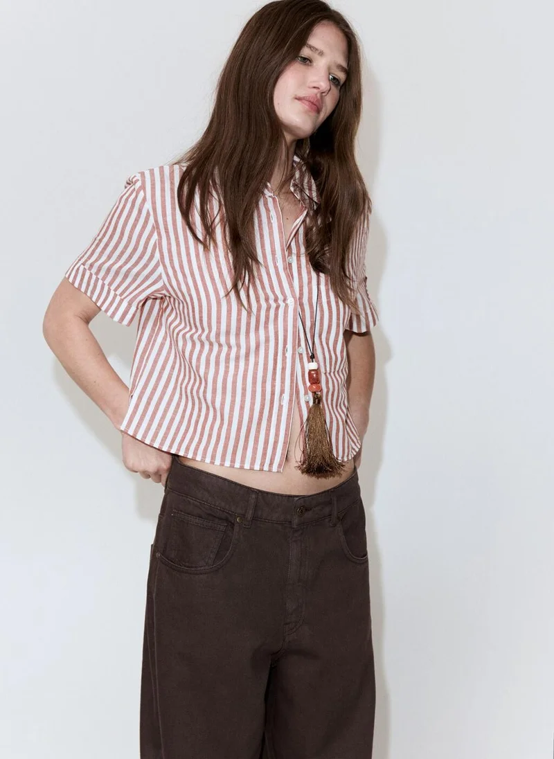 Mango Striped Cotton Linen Shirt