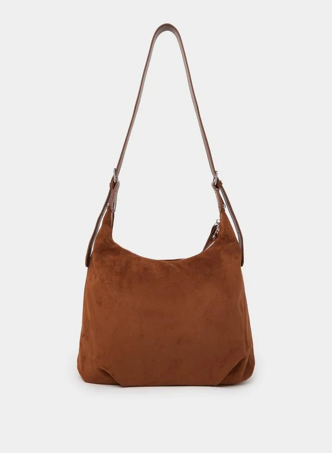 ستايلي Brown Solid Hobo Bag with Tassel Trim