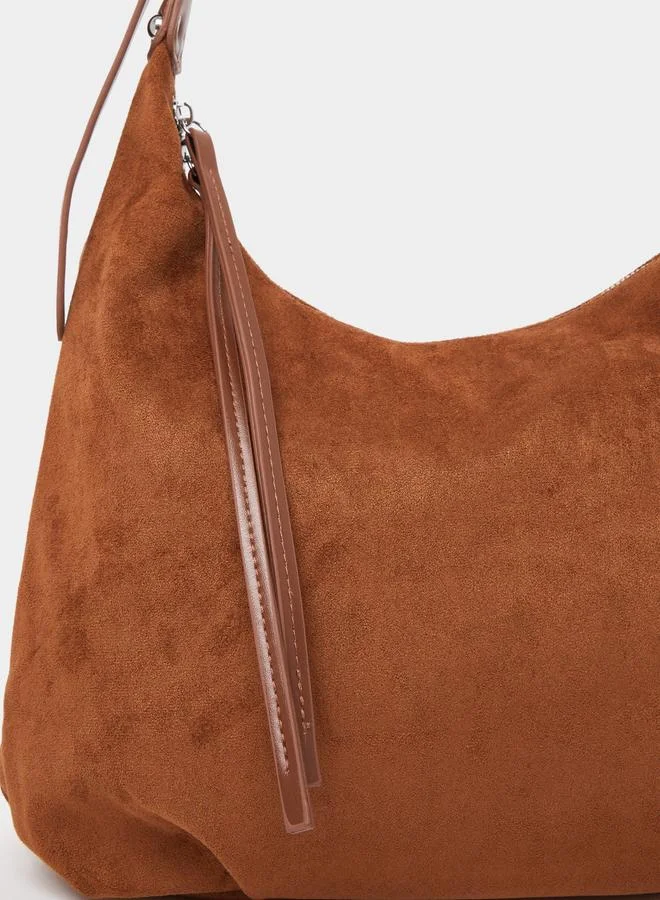 ستايلي Brown Solid Hobo Bag with Tassel Trim