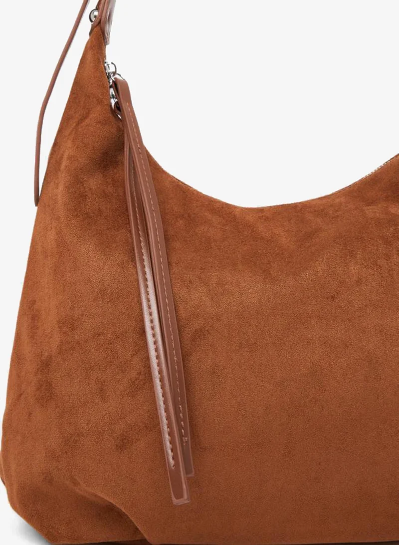 Styli Brown Solid Hobo Bag with Tassel Trim