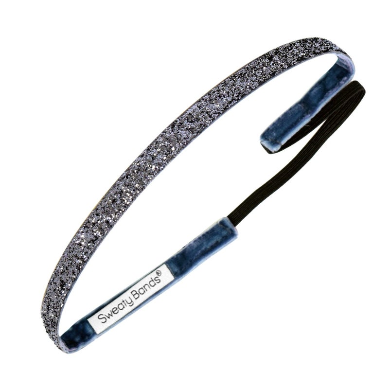 Sweaty Bands Womens and Girl Headband - Non-Slip Velvet-Lined Glitter Hairband - Viva Diva Gunmetal 3/8-Inch - Image 1