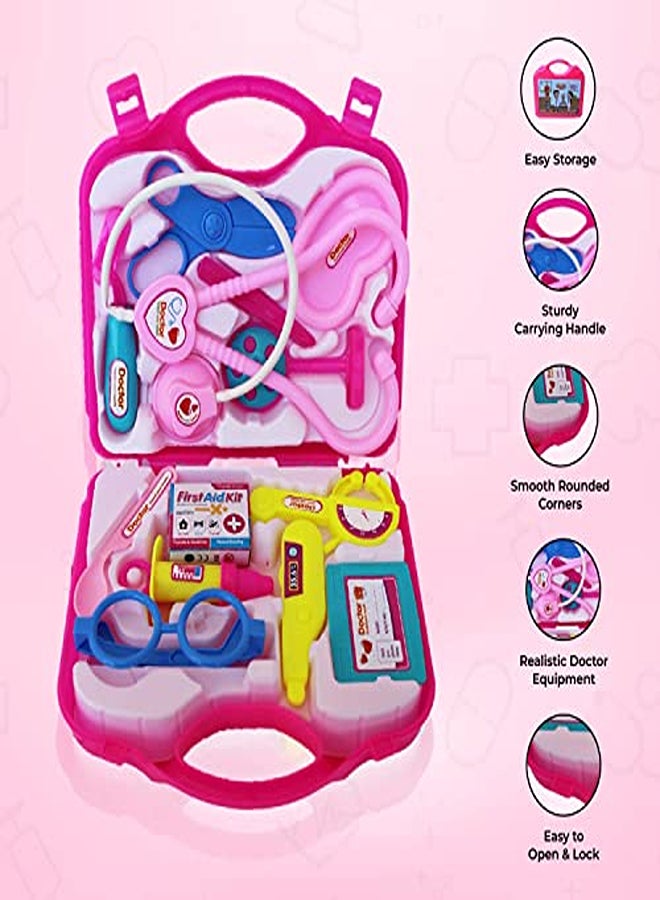 Pretend Play Doctor Set with Foldable Suitcase – Medical Accessories Toy Kit (Pink)  - Image 2
