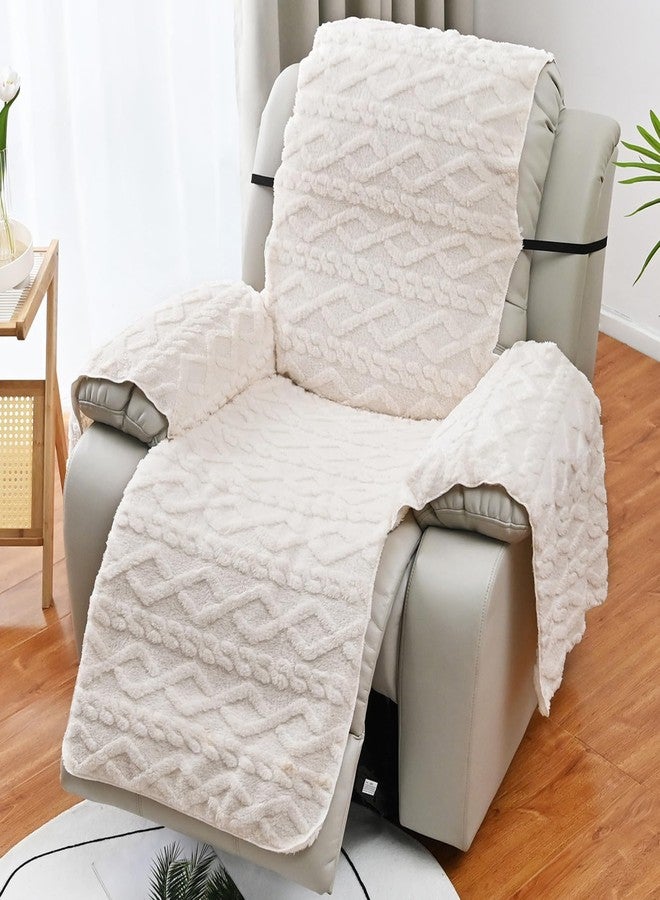 vctops Geometric Jacquard Plush Recliner Chair Cover Soft Fuzzy Fluffy Reclining Chair/Furniture Protector with Elastic Straps for Kids, Pets(Cream,21.7") - Image 3