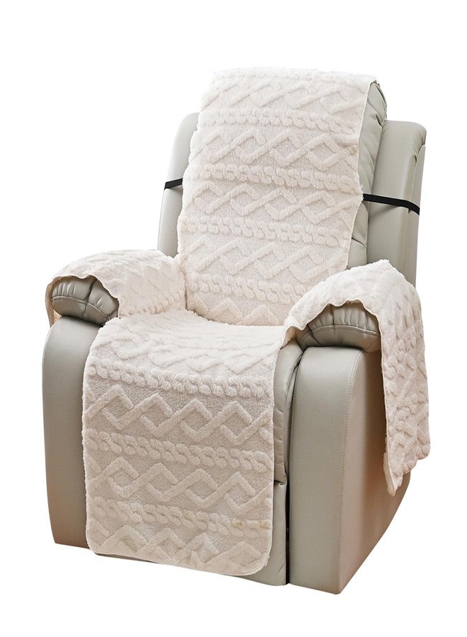 vctops Geometric Jacquard Plush Recliner Chair Cover Soft Fuzzy Fluffy Reclining Chair/Furniture Protector with Elastic Straps for Kids, Pets(Cream,21.7") - Image 1