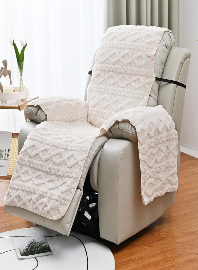 vctops Geometric Jacquard Plush Recliner Chair Cover Soft Fuzzy Fluffy Reclining Chair/Furniture Protector with Elastic Straps for Kids, Pets(Cream,21.7") - Image 4
