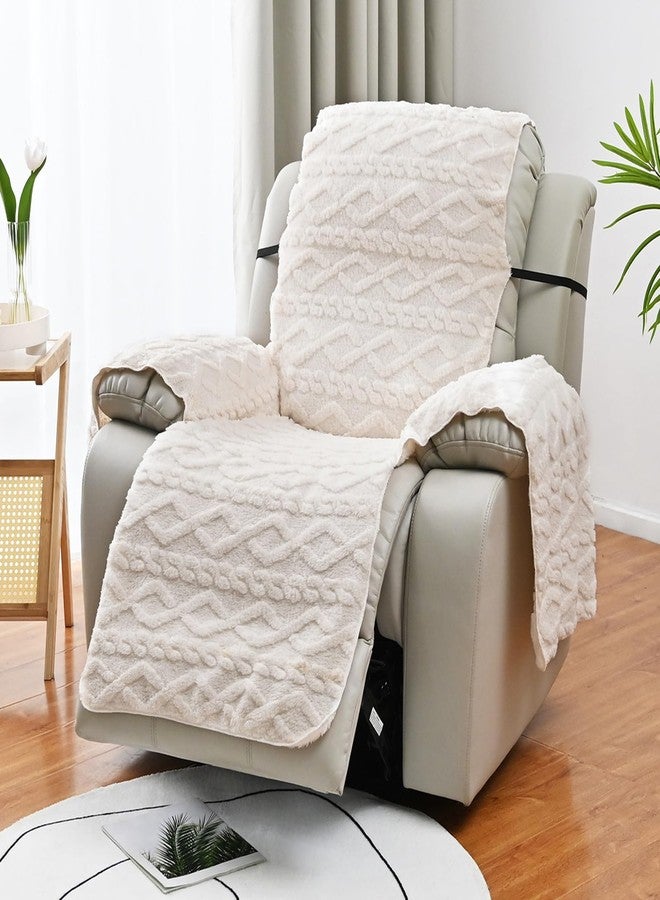 vctops Geometric Jacquard Plush Recliner Chair Cover Soft Fuzzy Fluffy Reclining Chair/Furniture Protector with Elastic Straps for Kids, Pets(Cream,21.7") - Image 2