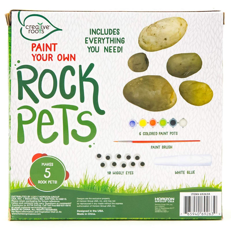 Creative Roots Paint Your Own Rock Pets by Horizon Group USA, 6 Colors, Paint Brush, Wiggly Eyes and Glue Included, Multicolor - Image 4