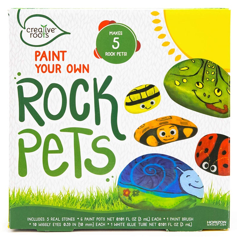 Creative Roots Paint Your Own Rock Pets by Horizon Group USA, 6 Colors, Paint Brush, Wiggly Eyes and Glue Included, Multicolor - Image 1