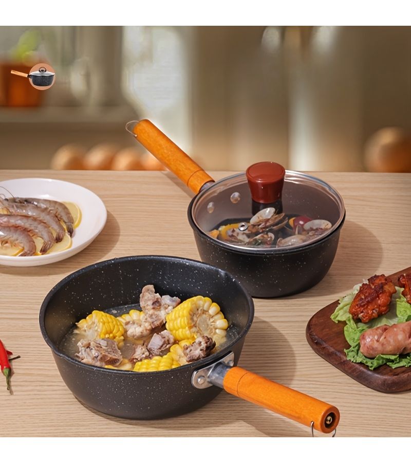 Black Nonstick Milk Pan 8.66 Inch for Soup Noodles Deep Frying Easy Clean Induction - Image 2
