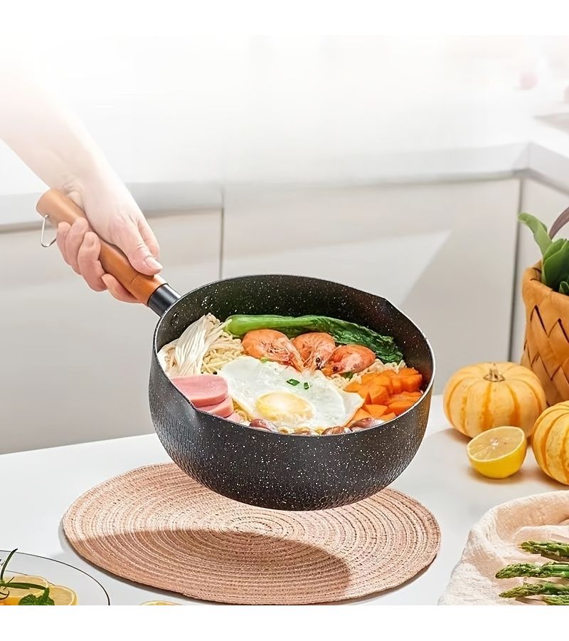 Black Nonstick Milk Pan 8.66 Inch for Soup Noodles Deep Frying Easy Clean Induction - Image 1