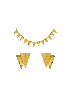 Pop The Party Paper Triangle Flag Bunting Banner, Gold, 12 Pieces
