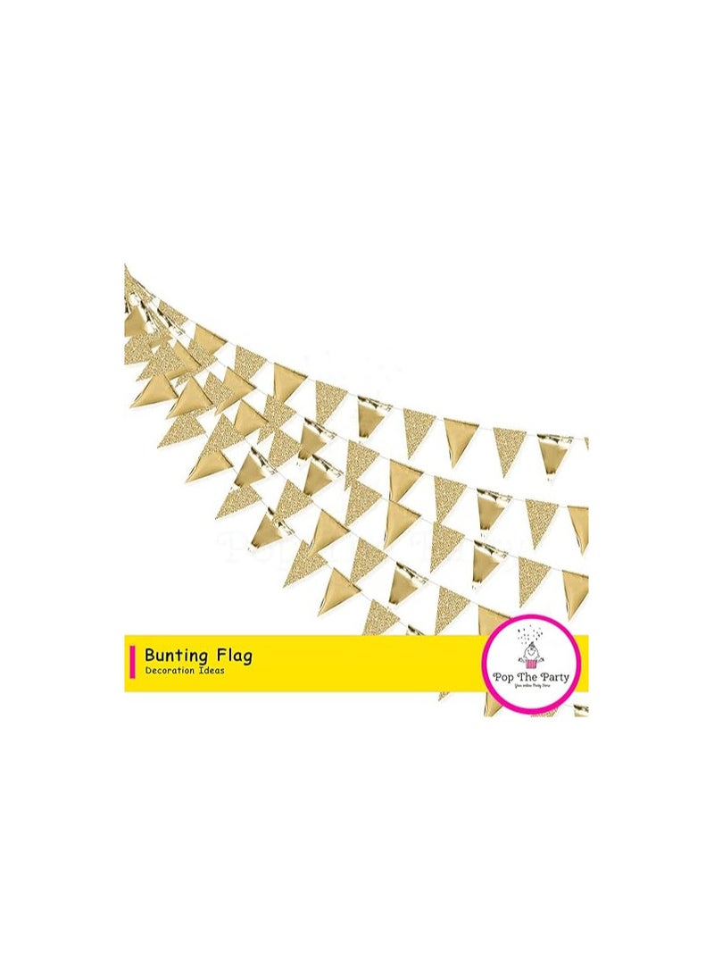 Pop The Party - Pop The Party Paper Triangle Flag Bunting Banner, Gold, 12 Pieces - Image 1