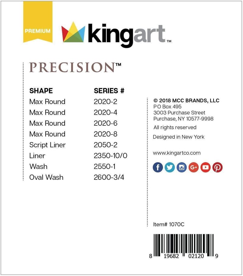 KINGART 1070C Premium 8 Pc. Precision Acrylic Artist Paint Brushes, Short Comfort Handle, Synthetic Taklon Hair for Acrylic, Oil, Watercolor and Gouache Paints, Gift Boxed, Set of 8 - Image 5