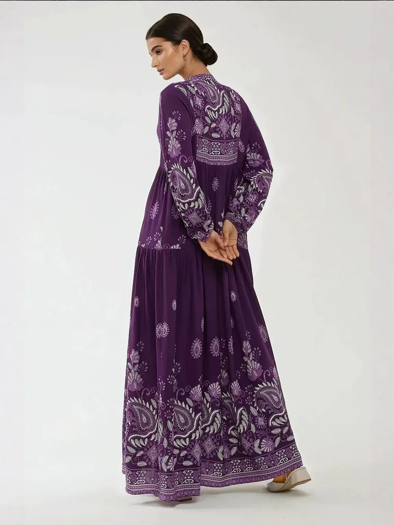 HICCUP deep purple Printed Long Sleeve Viscose Maxi Dress for Women | Best Price UAE