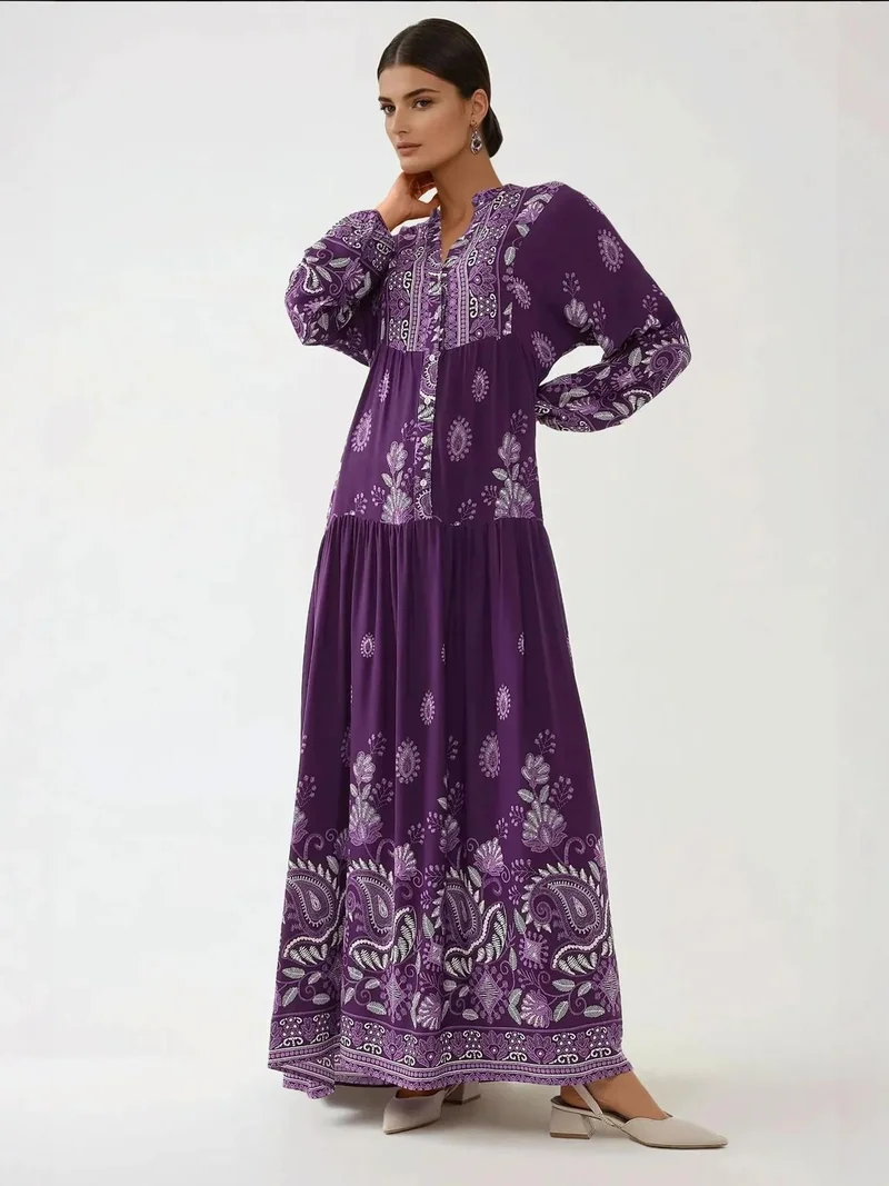HICCUP Printed Long Sleeve Viscose Maxi Dress