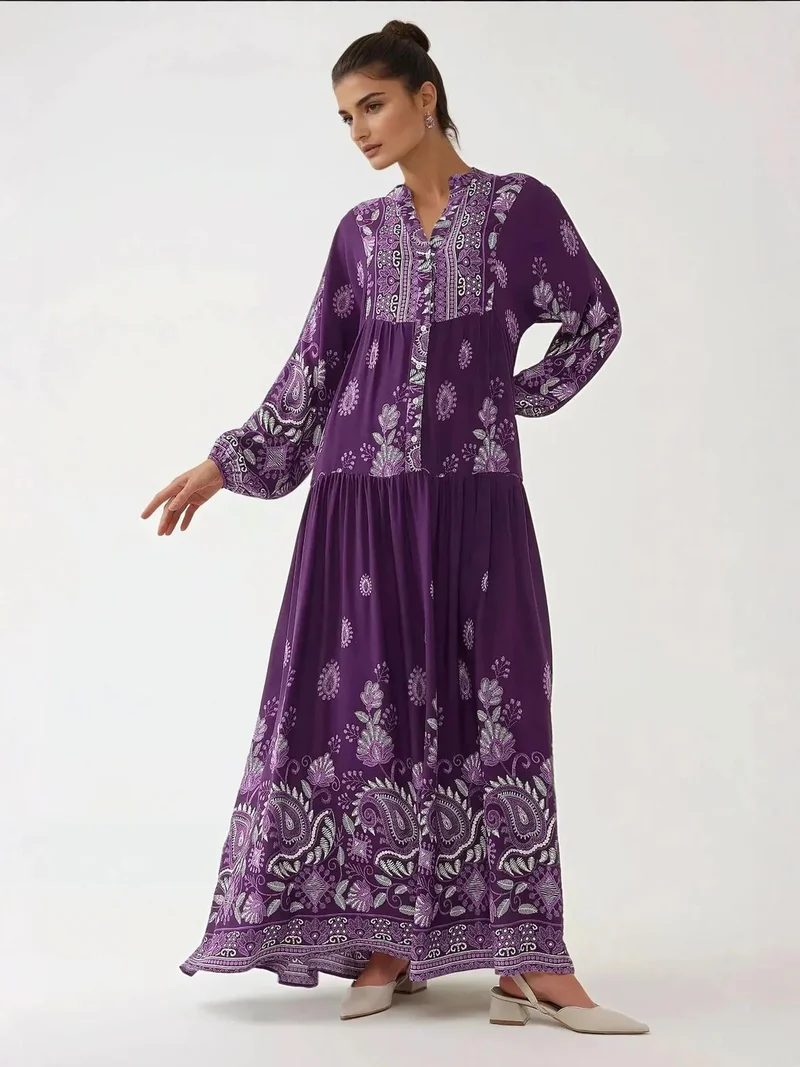 HICCUP Printed Long Sleeve Viscose Maxi Dress