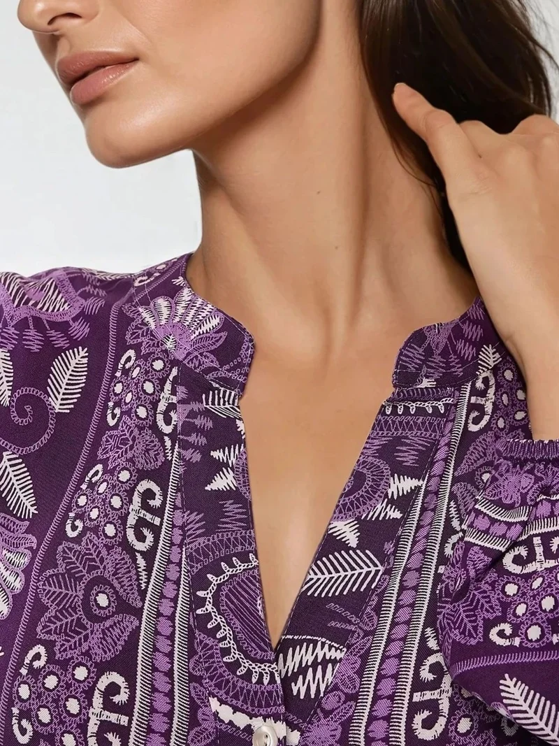 HICCUP deep purple Printed Long Sleeve Viscose Maxi Dress for Women | Best Price UAE