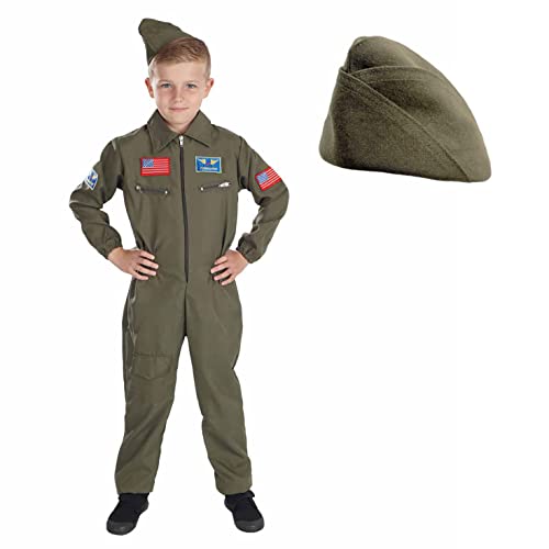 fun shack Kids Flight Suit Pilot Costume, Air Force Fighter Pilot WW2 Costume Kids, Boys Halloween Costumes, X-Large - Image 1