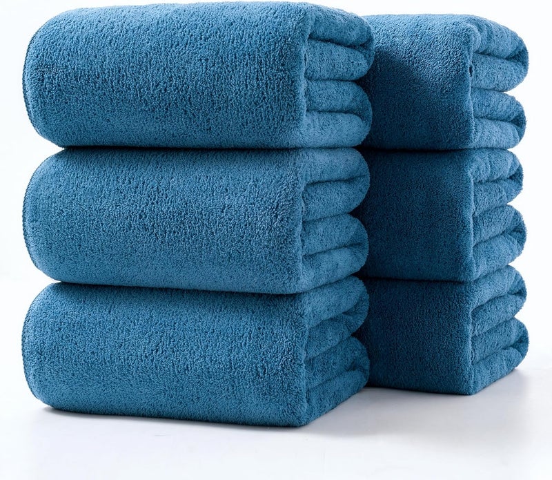 Lumimi Towels 6 Piece Ultra Soft Microfiber Bath Towel Set 55" L x 27" W Incredibly Absorbent Lightweight Quick Dry and Durable, Big 6 Pack Blue - Image 1