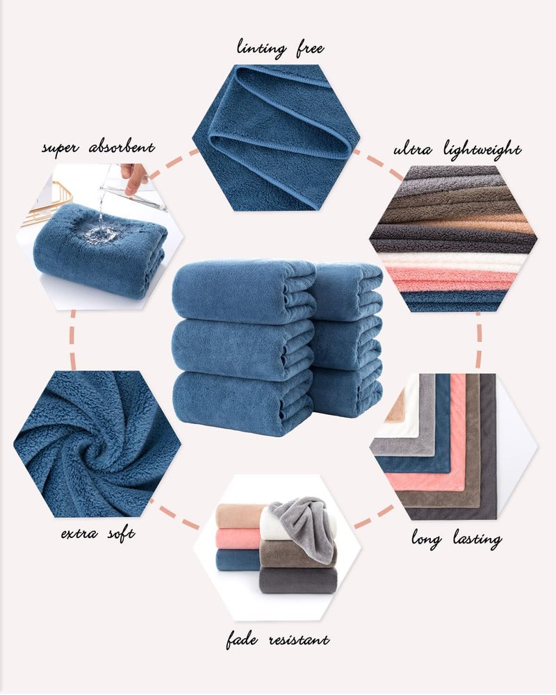 Lumimi Towels 6 Piece Ultra Soft Microfiber Bath Towel Set 55" L x 27" W Incredibly Absorbent Lightweight Quick Dry and Durable, Big 6 Pack Blue - Image 4