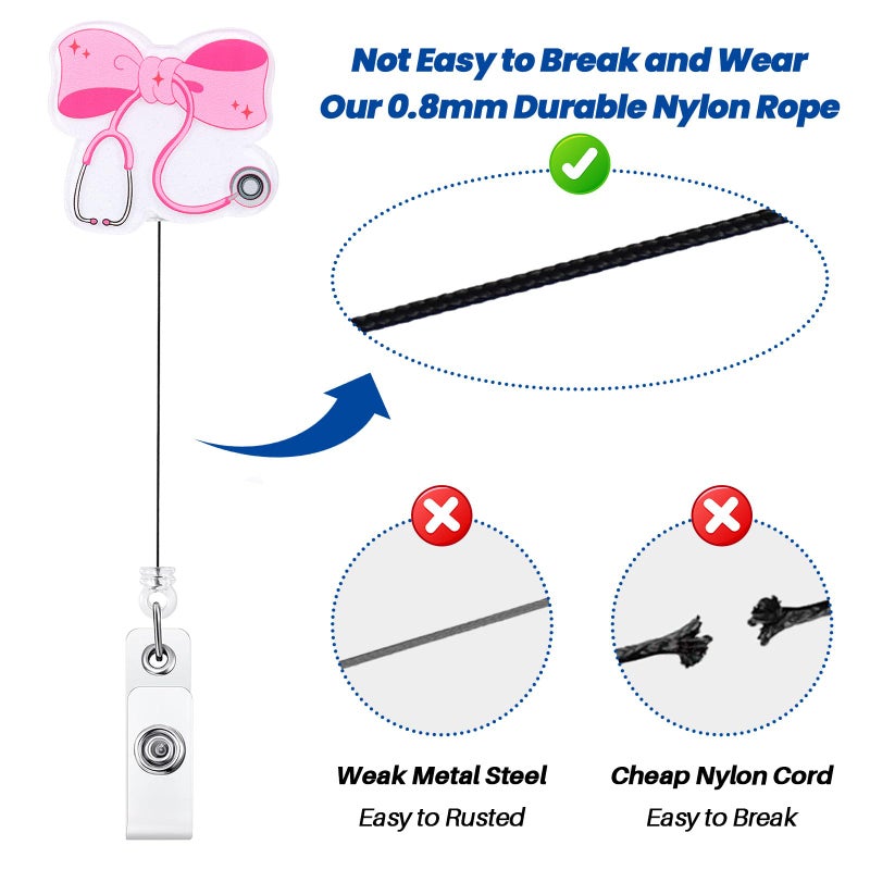 BEZTN Pink Bow Stethoscope Badge Reel, Cute Retractable ID Card Badge Holder, Name Tag Work Badge Clip for ICU NICU RN LPN CNA MA ER Cardiology Night Shift Nurse Nursing Student OR GI Doctor, Nurse Gifts - Image 5