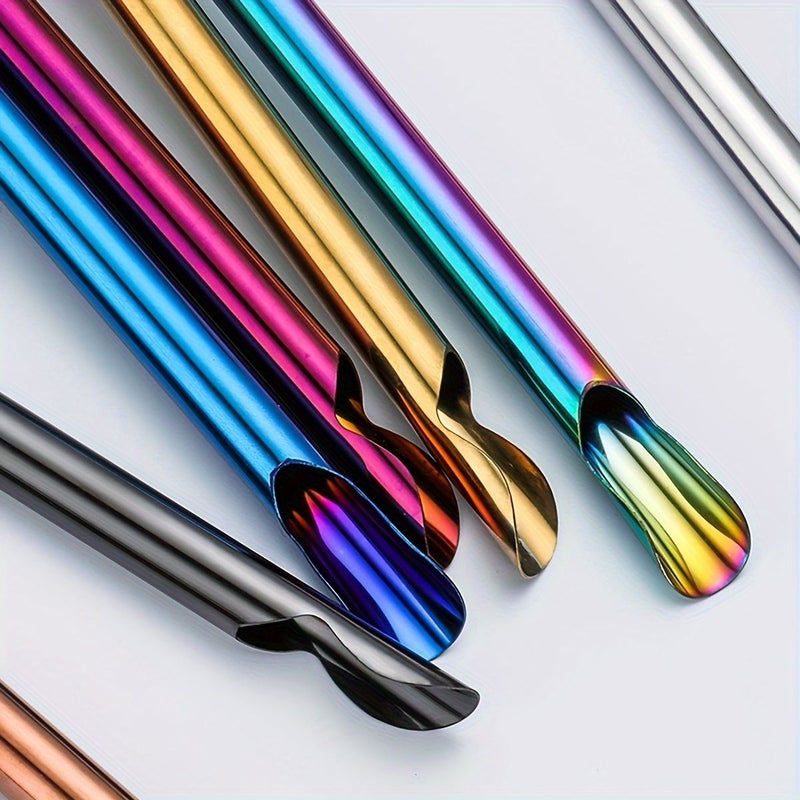 7pcs Multicolor 304 Stainless Steel Reusable Straw Set With Brush And Bag - Image 5