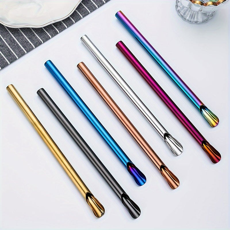 7pcs Multicolor 304 Stainless Steel Reusable Straw Set With Brush And Bag - Image 2
